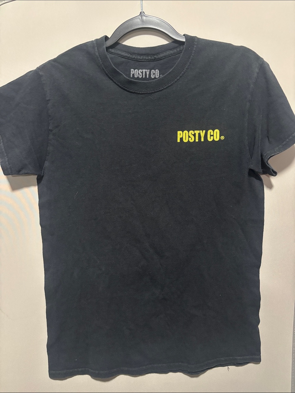 Posty Co. Men’s Black T-Shirt with Yellow Logo Vintage